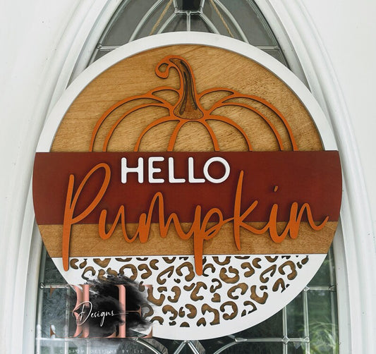 Hello Pumpkin Door Hanger, Fall Front Door Decor, Wooden Fall Door Hanger Pumpkin Sign, Front Door Sign, Front Door Fall Decorations