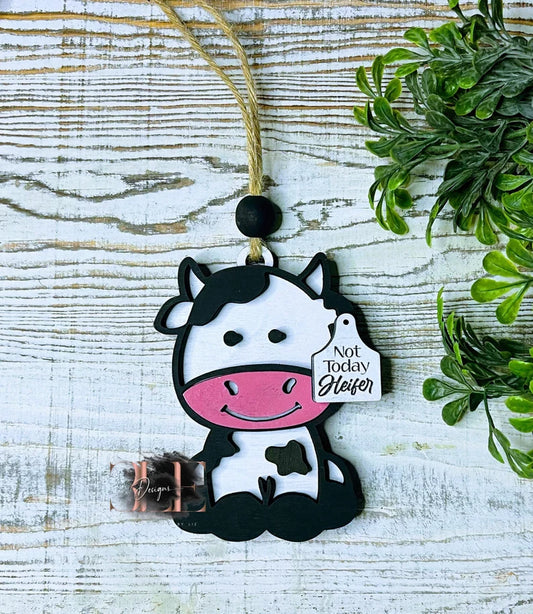 Not Today Heifer Wooden Car Charm, Moo Out The Way Bitch Car Charm, Cow Lover, Cow Ornament, Just A Girl Who Loves Cows, Farm Girl Cute Gift