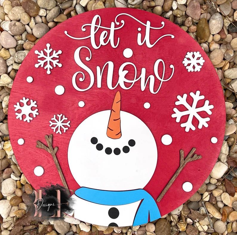 Snowman Let It Snow Door Hanger, Snowman Door Sign, Let It Snow Door Decorations, Christmas Door Wreath, Front Door Winter Decoration Ideas