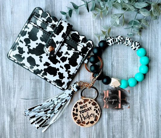 Personalized Wristlets, Keychain, Wood Disc, Silicone Beads, Gift, Mother, Daughter, Bangle, Wallet, Gift For Her, Leopard, Cow, Beach
