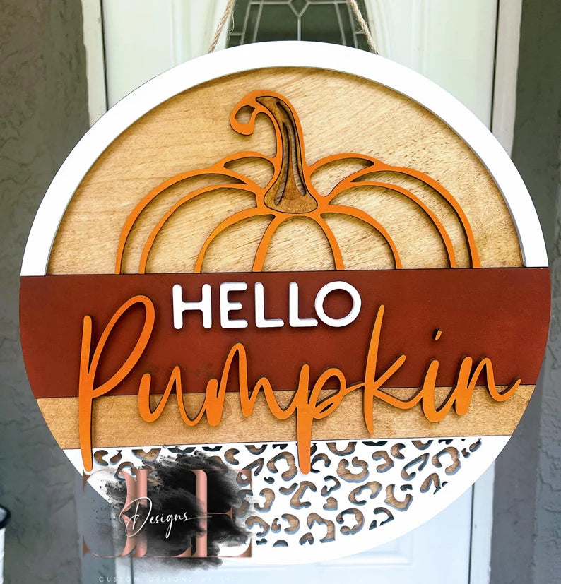 Hello Pumpkin Door Hanger, Fall Front Door Decor, Wooden Fall Door Hanger Pumpkin Sign, Front Door Sign, Front Door Fall Decorations