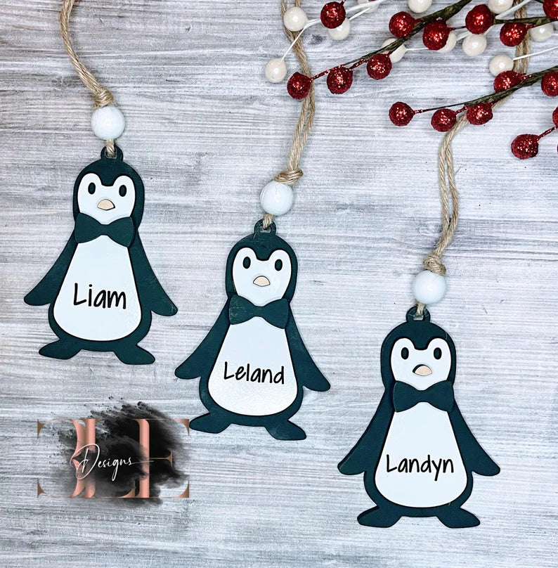 Personalized Christmas Penguin Ornaments, Custom Ornaments, Name Ornaments, Kids Custom Ornaments, Grandma Gift, Gift for Her, Gift for Mom