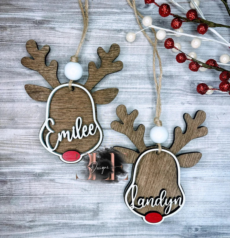 Personalized Wooden Reindeer Ornaments, Custom Christmas Ornaments, Kids Names, Grandkids Names, Christmas in July, Gift Ideas For Grands