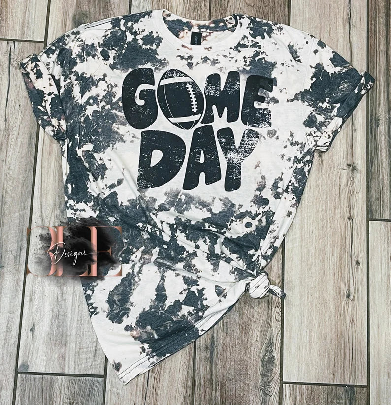 Game Day Football Bleached Sublimation Tshirt, Football Mom Shirt, Gift Idea For Mom, Tie Dye Bleached Football Shirt, Football Season Tee