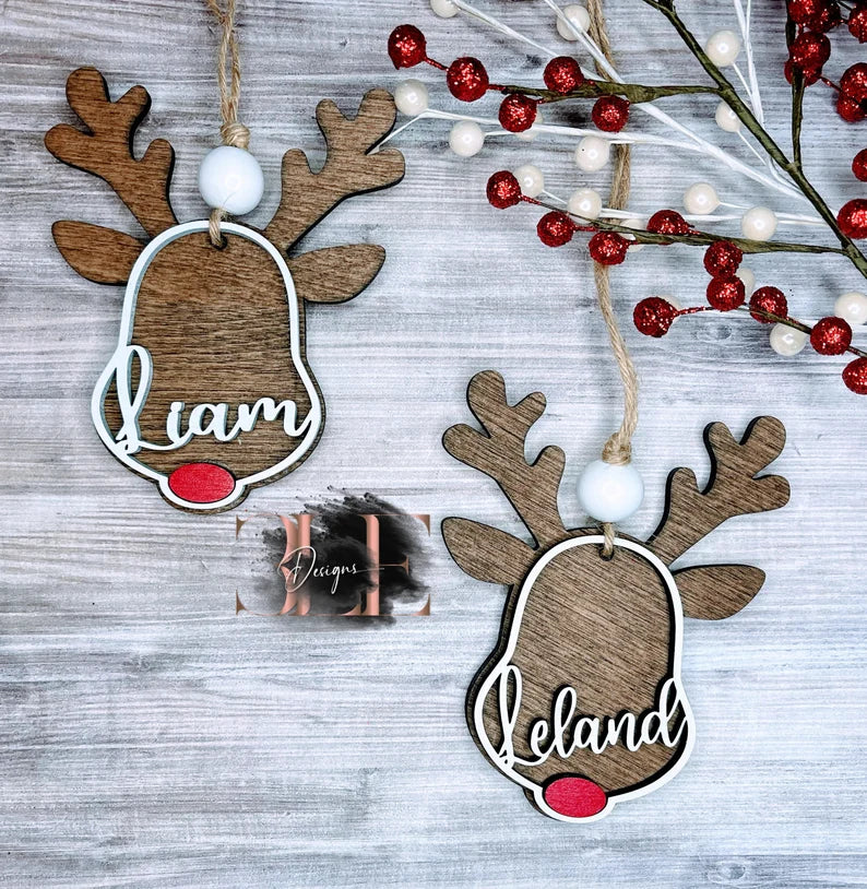 Personalized Wooden Reindeer Ornaments, Custom Christmas Ornaments, Kids Names, Grandkids Names, Christmas in July, Gift Ideas For Grands