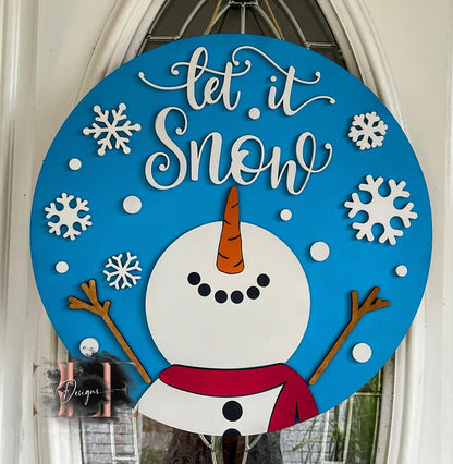 Snowman Let It Snow Door Hanger, Snowman Door Sign, Let It Snow Door Decorations, Christmas Door Wreath, Front Door Winter Decoration Ideas
