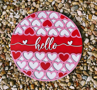 Hello Door Wreath Hot Pink with Hearts. Door Hanger, Hello Door Hanger, Valentines Day Door Hanger, Love Wreath, Heart Door Decorations Idea