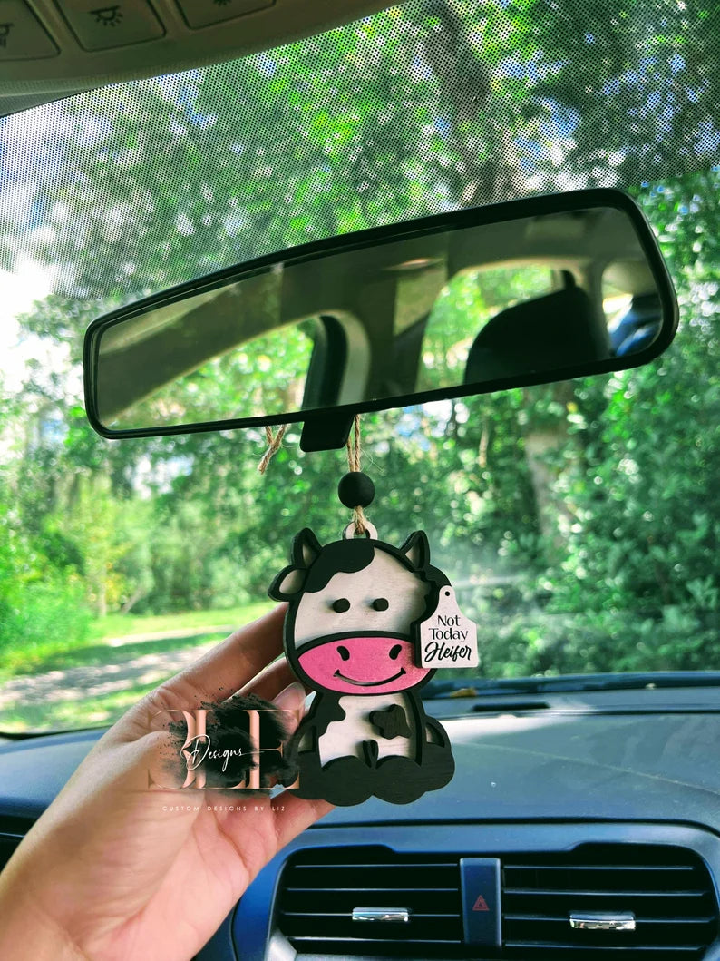 Not Today Heifer Wooden Car Charm, Moo Out The Way Bitch Car Charm, Cow Lover, Cow Ornament, Just A Girl Who Loves Cows, Farm Girl Cute Gift