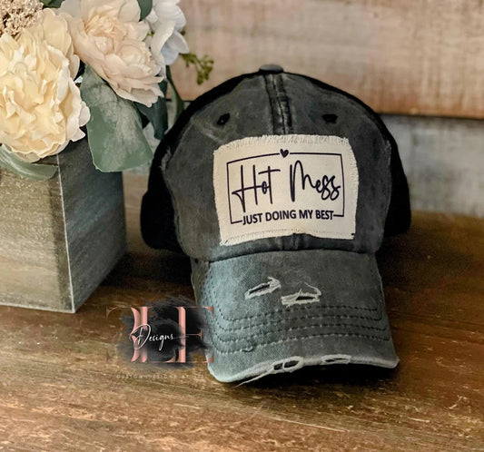 Hot Mess Just Doing My Best Ponytail Hat, Cute Ripped Truckers Hat, Ripped Ponytail Hat, Cute Hat For Women, Hot Mess Hat, Woman's Hat