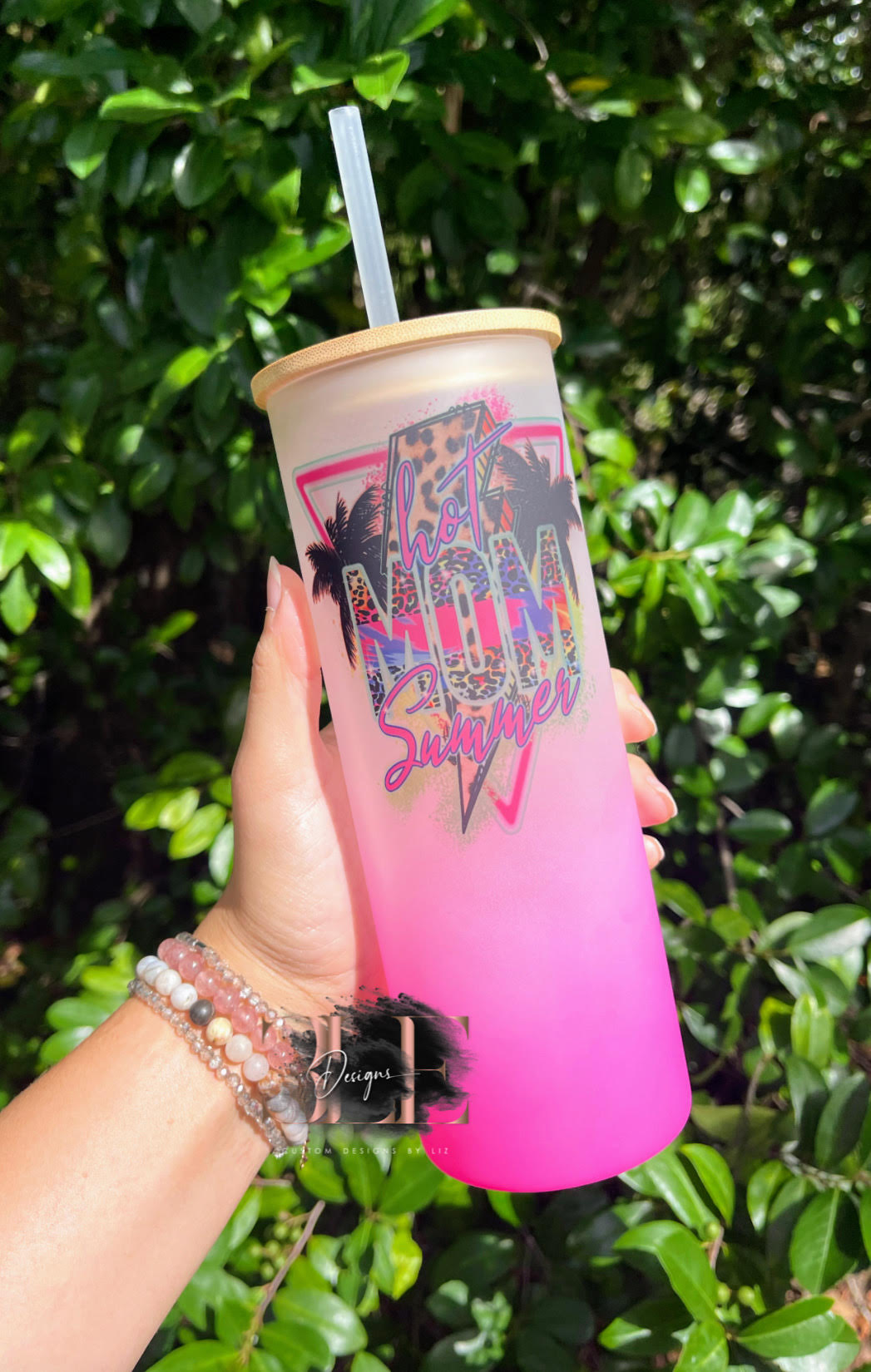 Hot Mom Summer Hot Pink 25oz Frosted Glass Tumbler, Glass Cup, Sublimation, Custom Glass Cup, Gift For Mom, Funny Mom Gift, Cute Gift Ideas