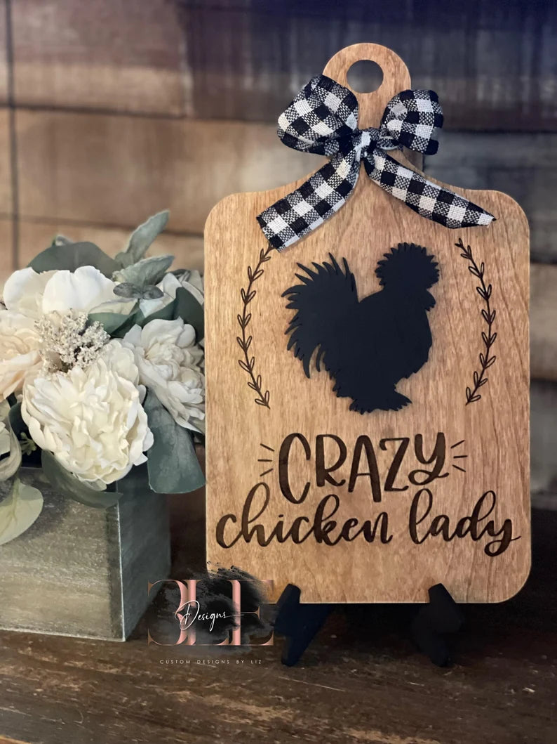Crazy Chicken Lady Wooden Sign with Easel, Whitewash, Chicken Lover, Silkie Chicken, Farm Sign Farm Decor, Chicken Sign, Chicken Decorations