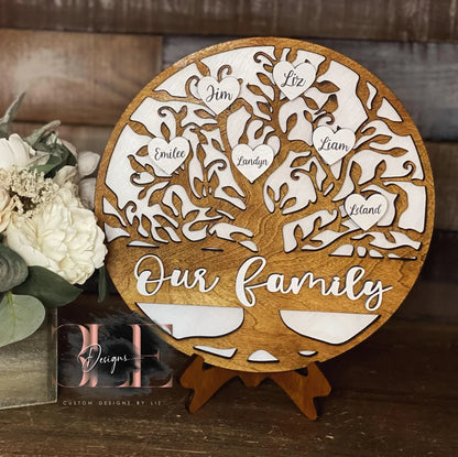 Personalized Our Family Tree Sign, Names Engraved In Hearts, Mother’s Day Gift, Gift for Mom, Kids Names, Custom Gift Ideas for Grandparents