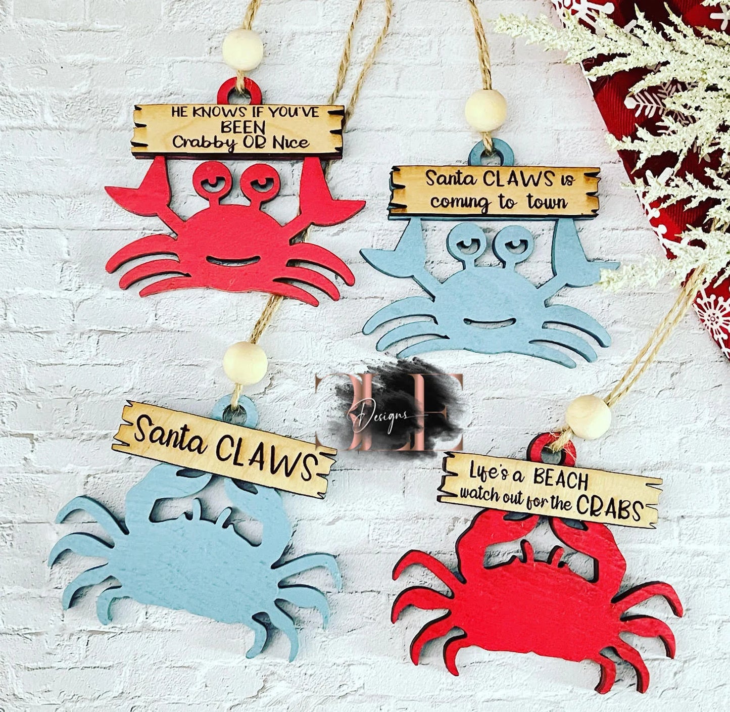 Crab Ornaments, Florida Christmas, Crab Christmas, Christmas in July, Beach Christmas, Wooden Ornaments, Christmas Decorations, Beach House