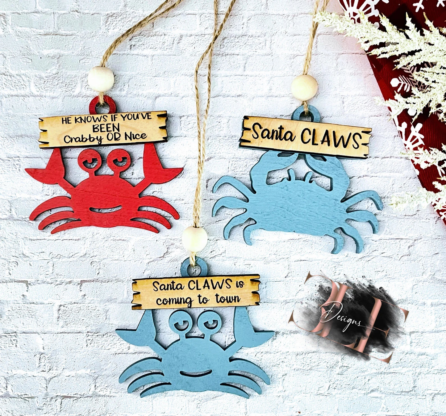 Crab Ornaments, Florida Christmas, Crab Christmas, Christmas in July, Beach Christmas, Wooden Ornaments, Christmas Decorations, Beach House