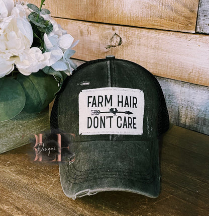 Farm Hair Don't Care Ponytail Hat, Ripped Truckers Hat, Cute Farm Hat, Gift For Friend, Cute Farm Hat For Women, Ripped Ponytail Hat