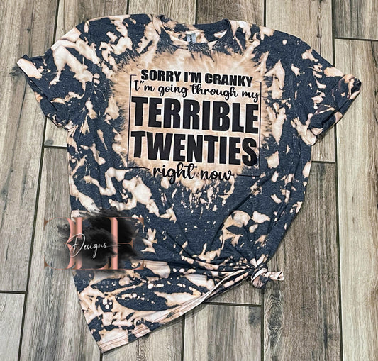 Terrible Twenties Bleached Tie Dye T-Shirt, Custom Shirt, Birthday Gift Ideas for Her, Custom Gift for Her, Funny Tshirt, Fun Thirties Shirt